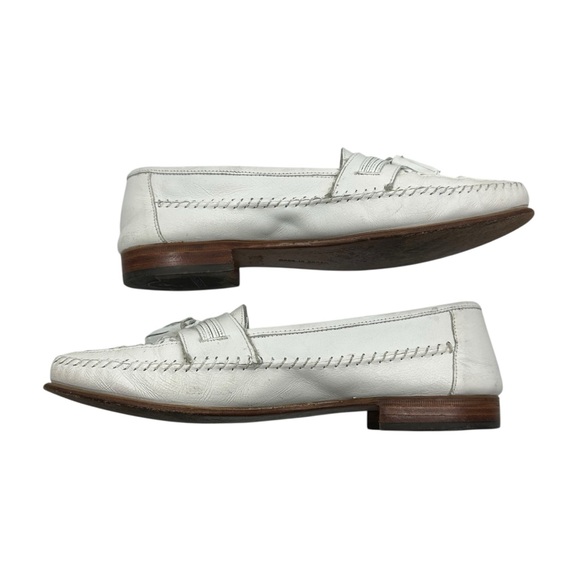 Giorgio Brutini Le Glove Men's 10.5 D White Vintage Leather Loafers Tassel Woven - Picture 3 of 10